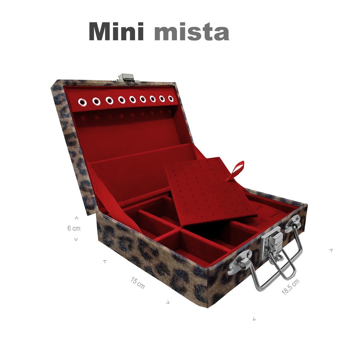 Estojo Maleta Porta Jóias Mini Mista Onça Leopardo