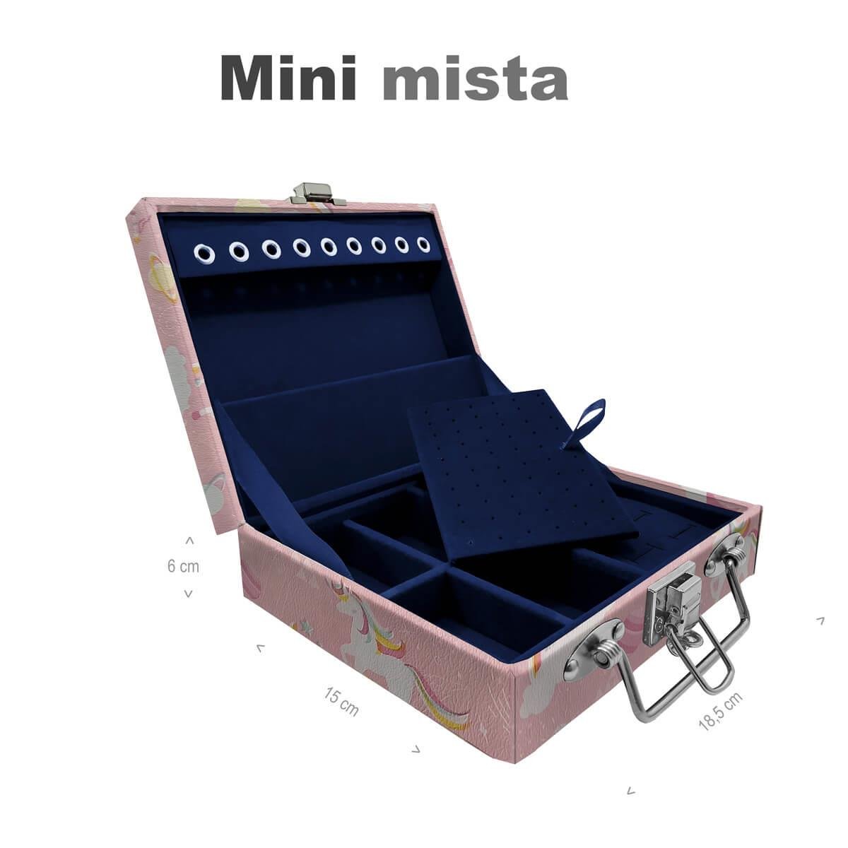Estojo Maleta Porta Jóias Mini Mista Unicórnio Rosa