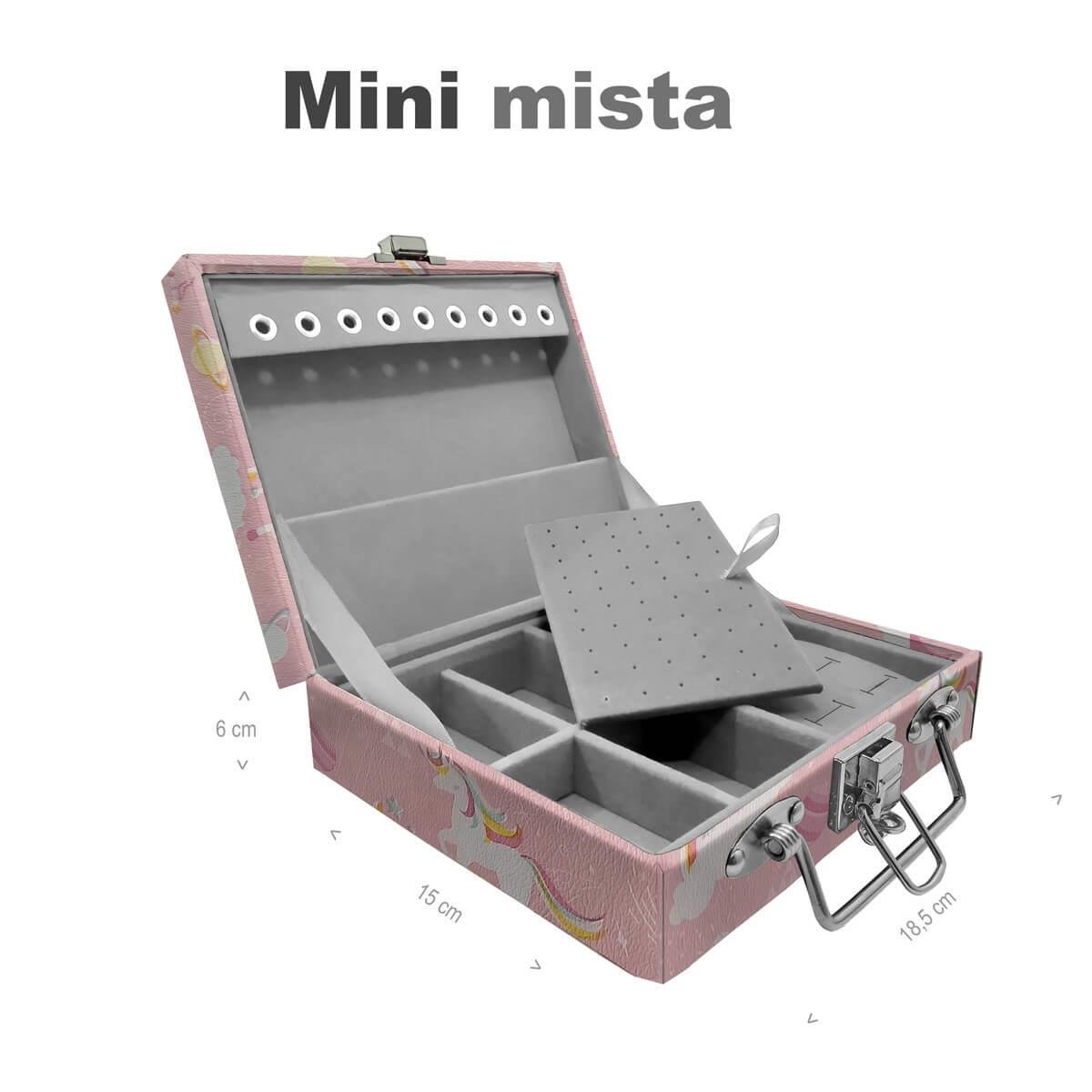 Estojo Maleta Porta Jóias Mini Mista Unicórnio Rosa