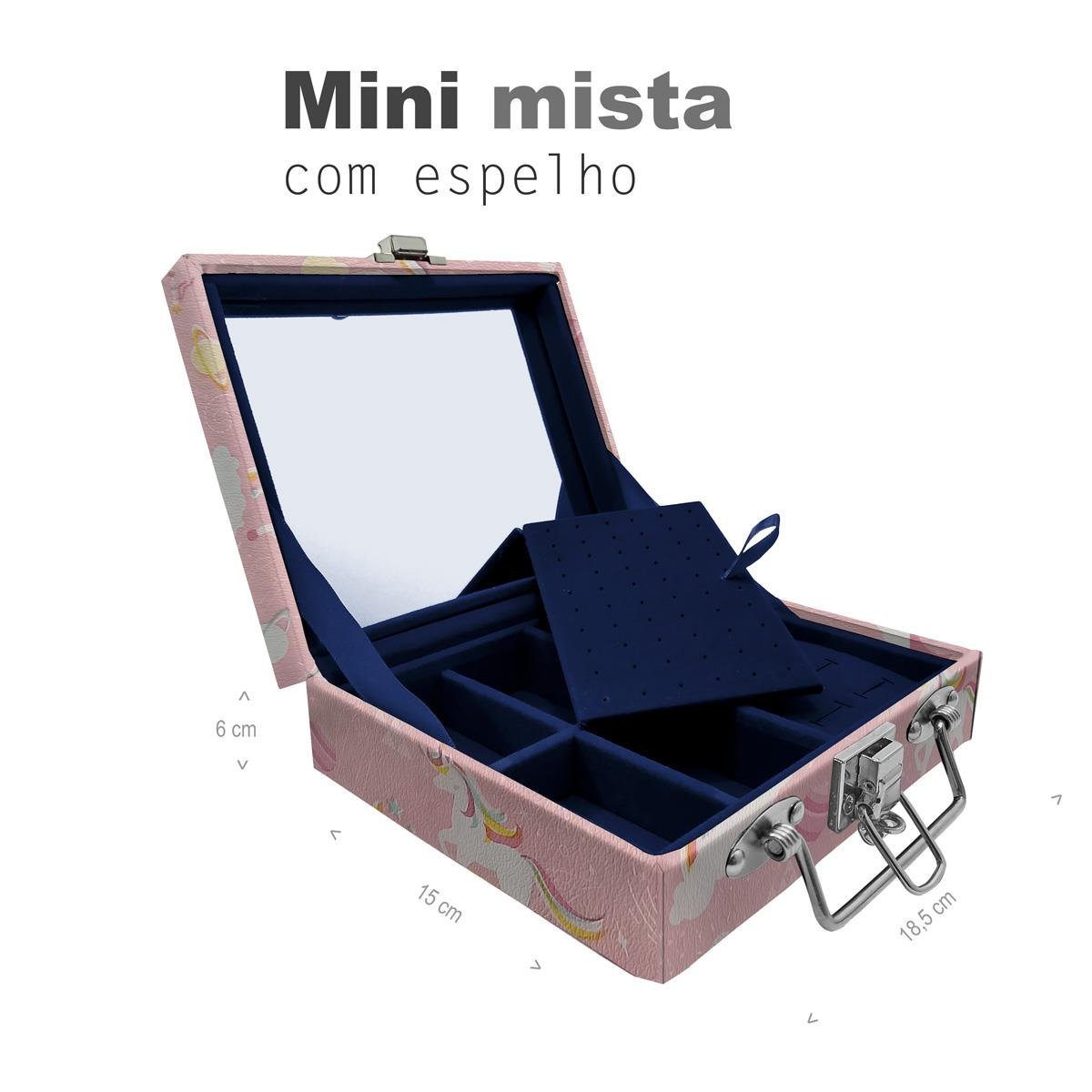 Maleta Mini Mista Unicórnio Rosa Com Espelho - Sob Encomenda