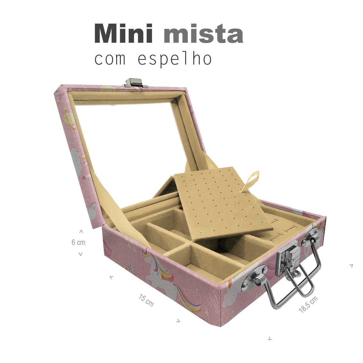 Maleta Mini Mista Unicórnio Rosa Com Espelho - Sob Encomenda