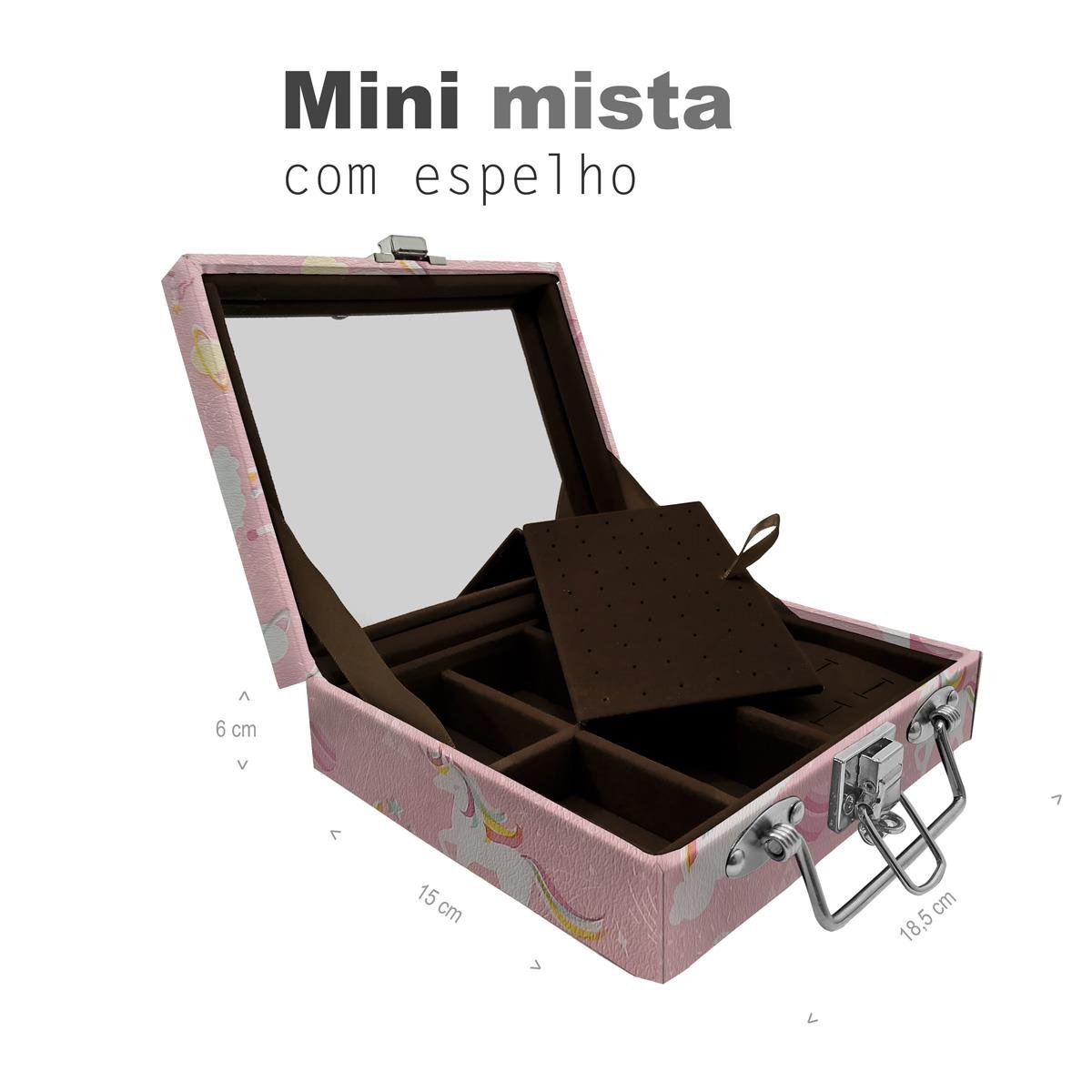 Maleta Mini Mista Unicórnio Rosa Com Espelho - Sob Encomenda