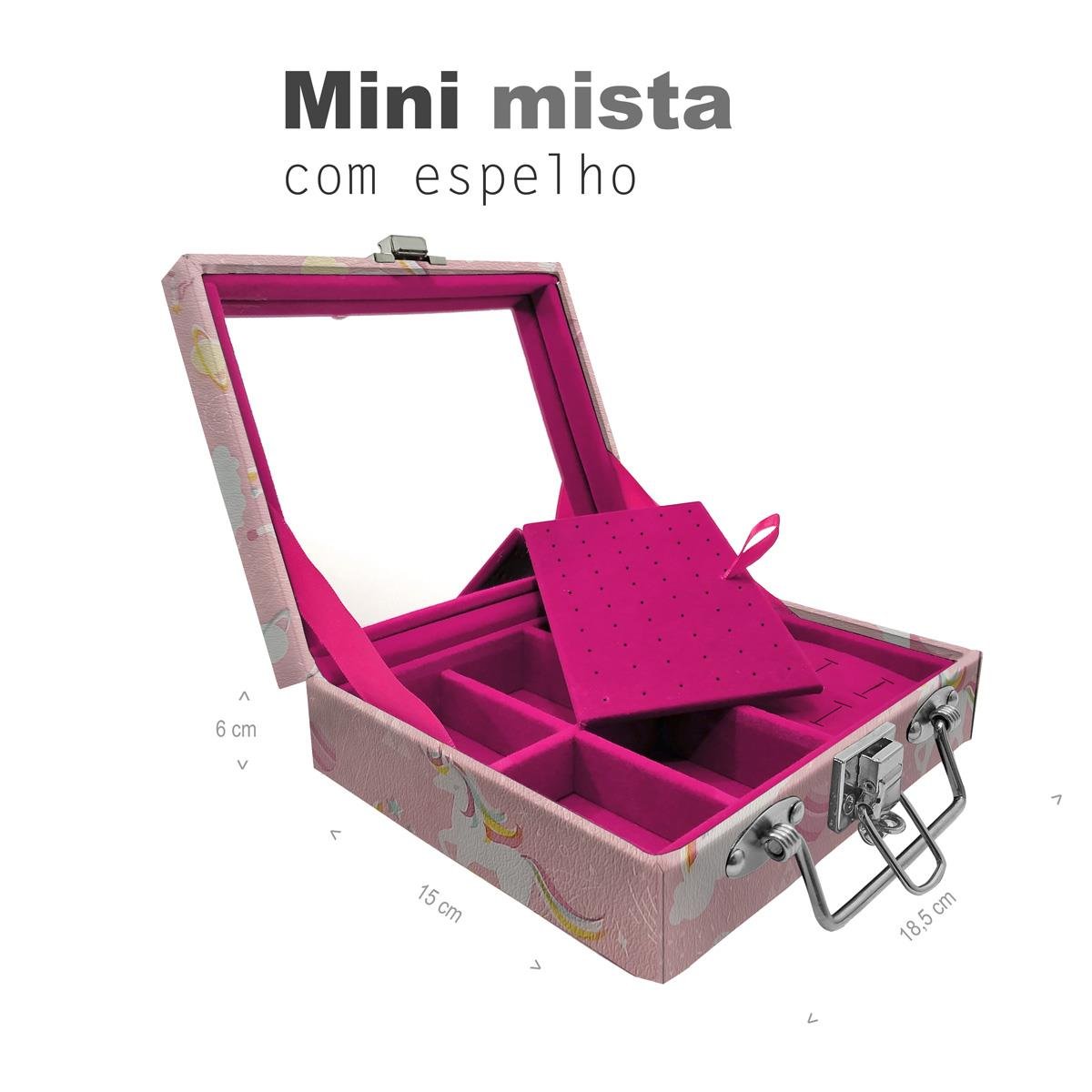 Maleta Mini Mista Unicórnio Rosa Com Espelho - Sob Encomenda