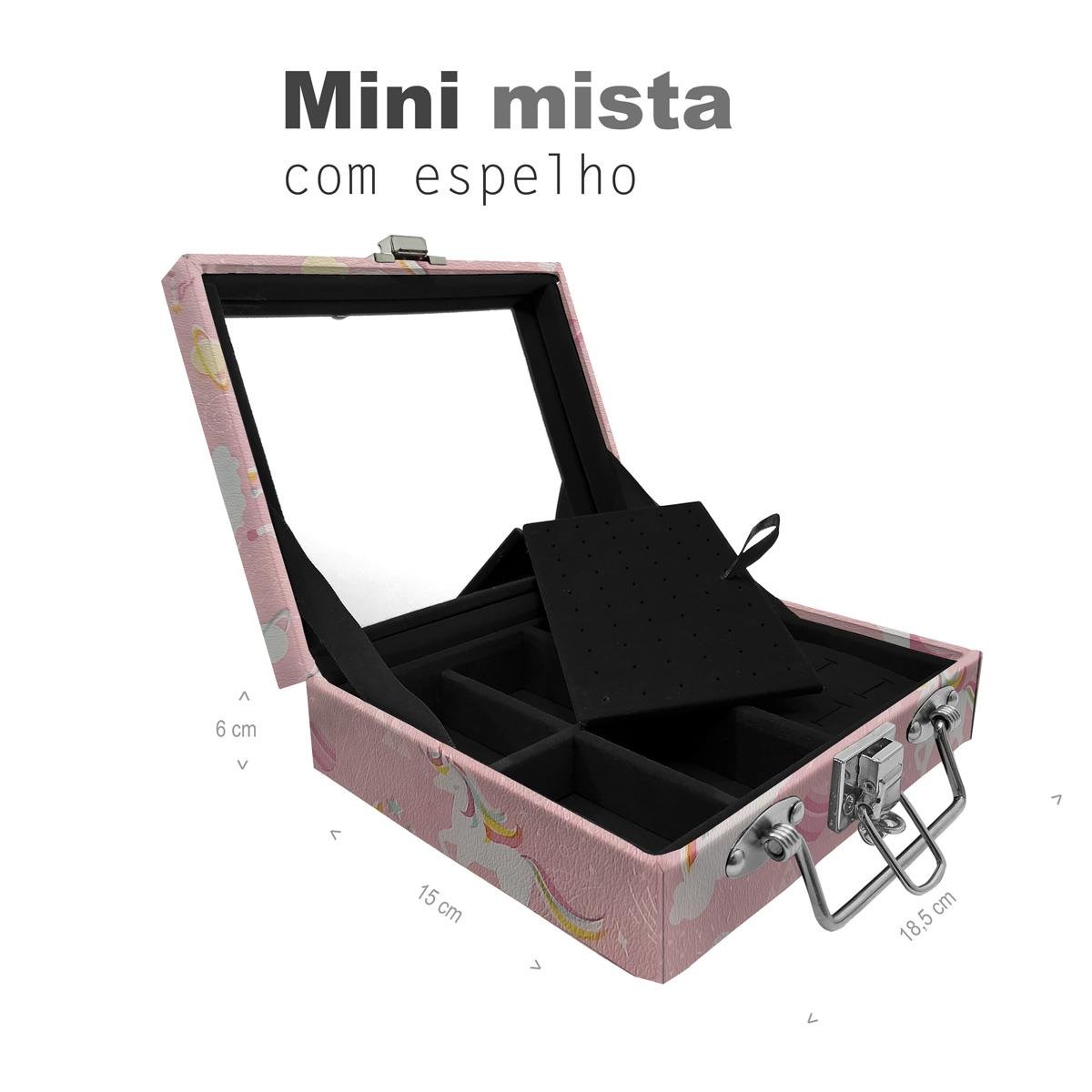 Maleta Mini Mista Unicórnio Rosa Com Espelho - Sob Encomenda