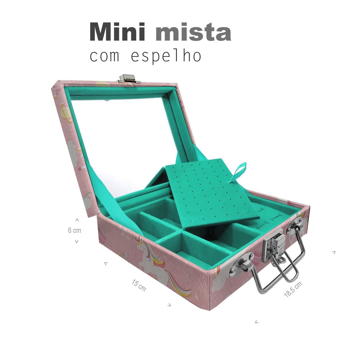 Maleta Mini Mista Unicórnio Rosa Com Espelho - Sob Encomenda