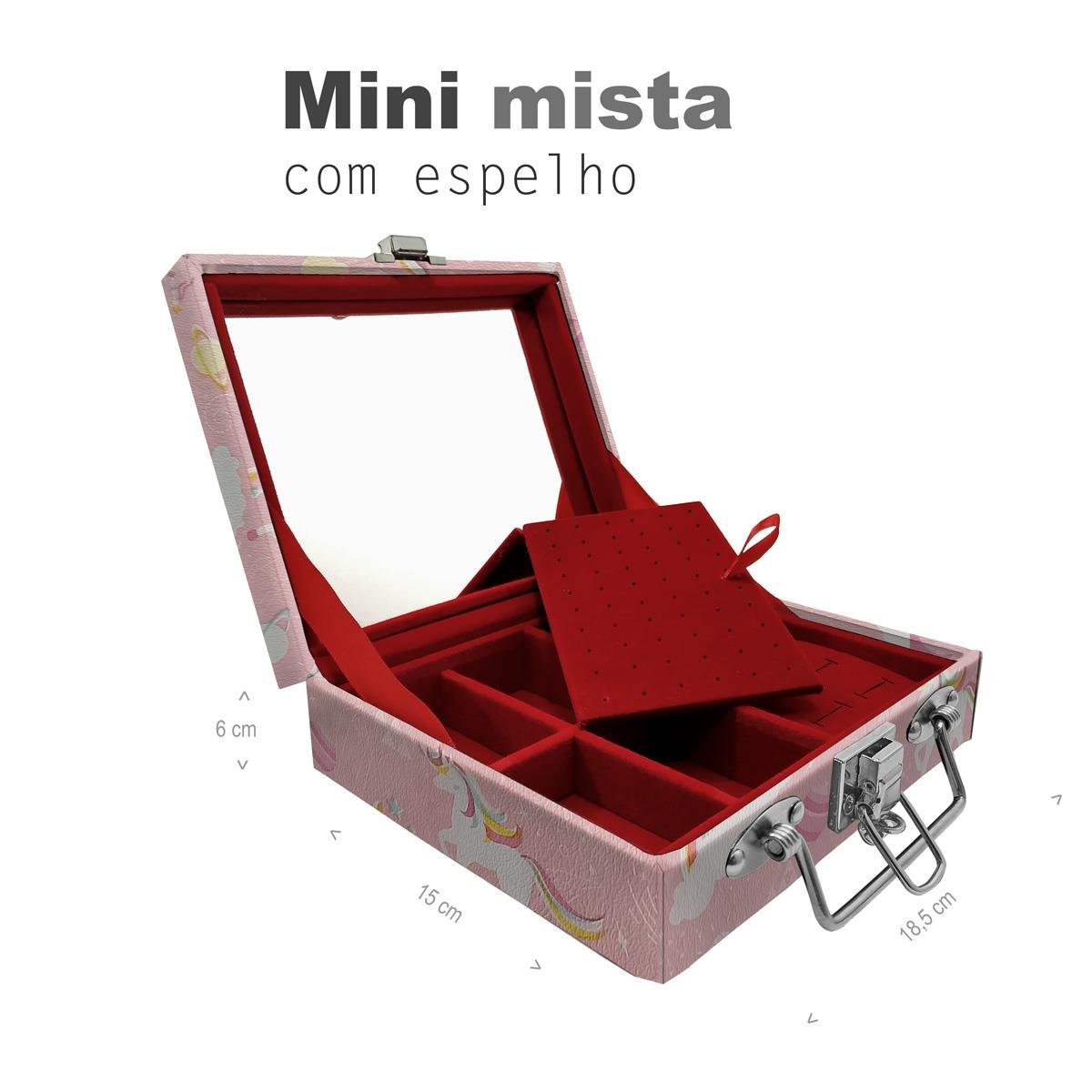 Maleta Mini Mista Unicórnio Rosa Com Espelho - Sob Encomenda
