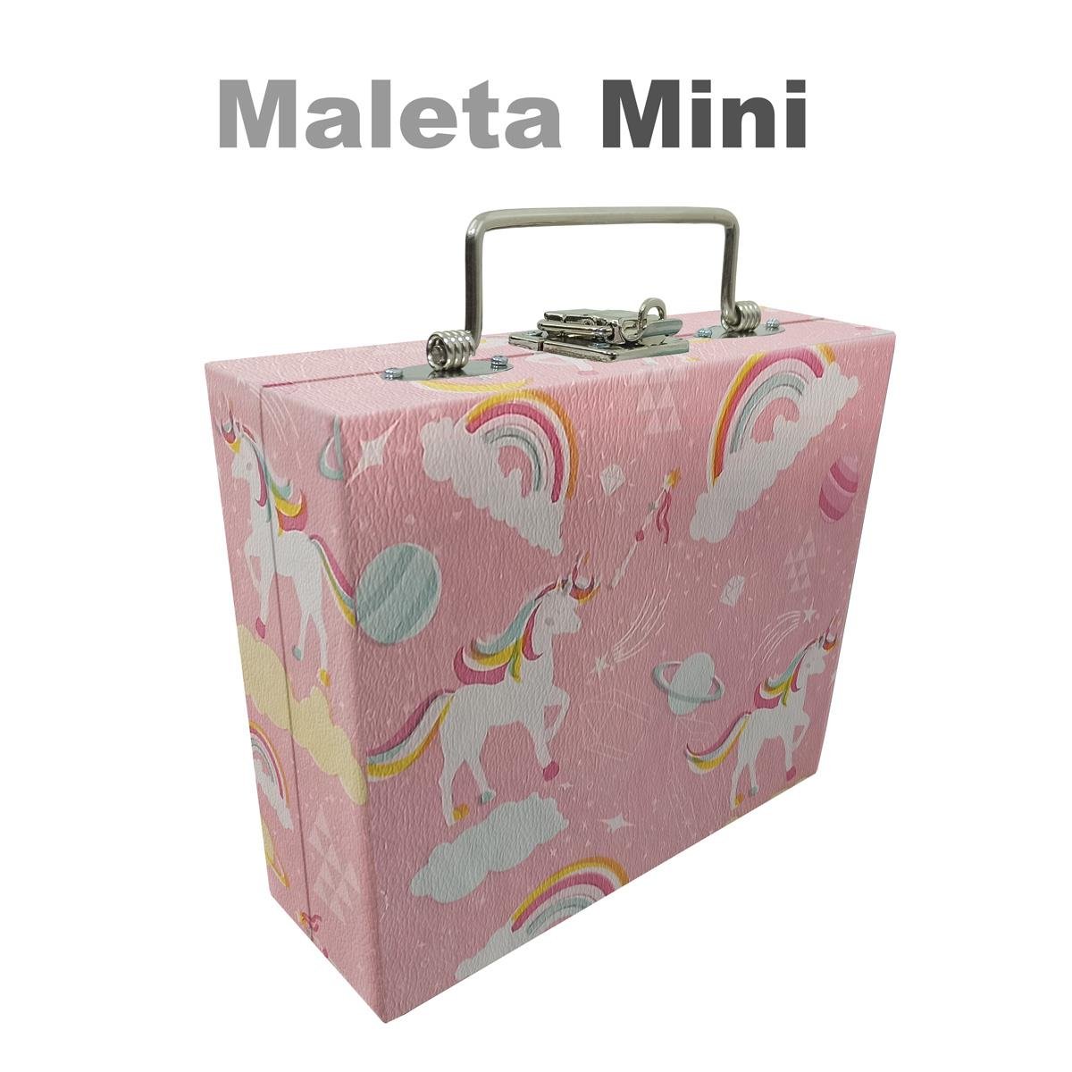 Maleta Mini Mista Unicórnio Rosa Com Espelho - Sob Encomenda