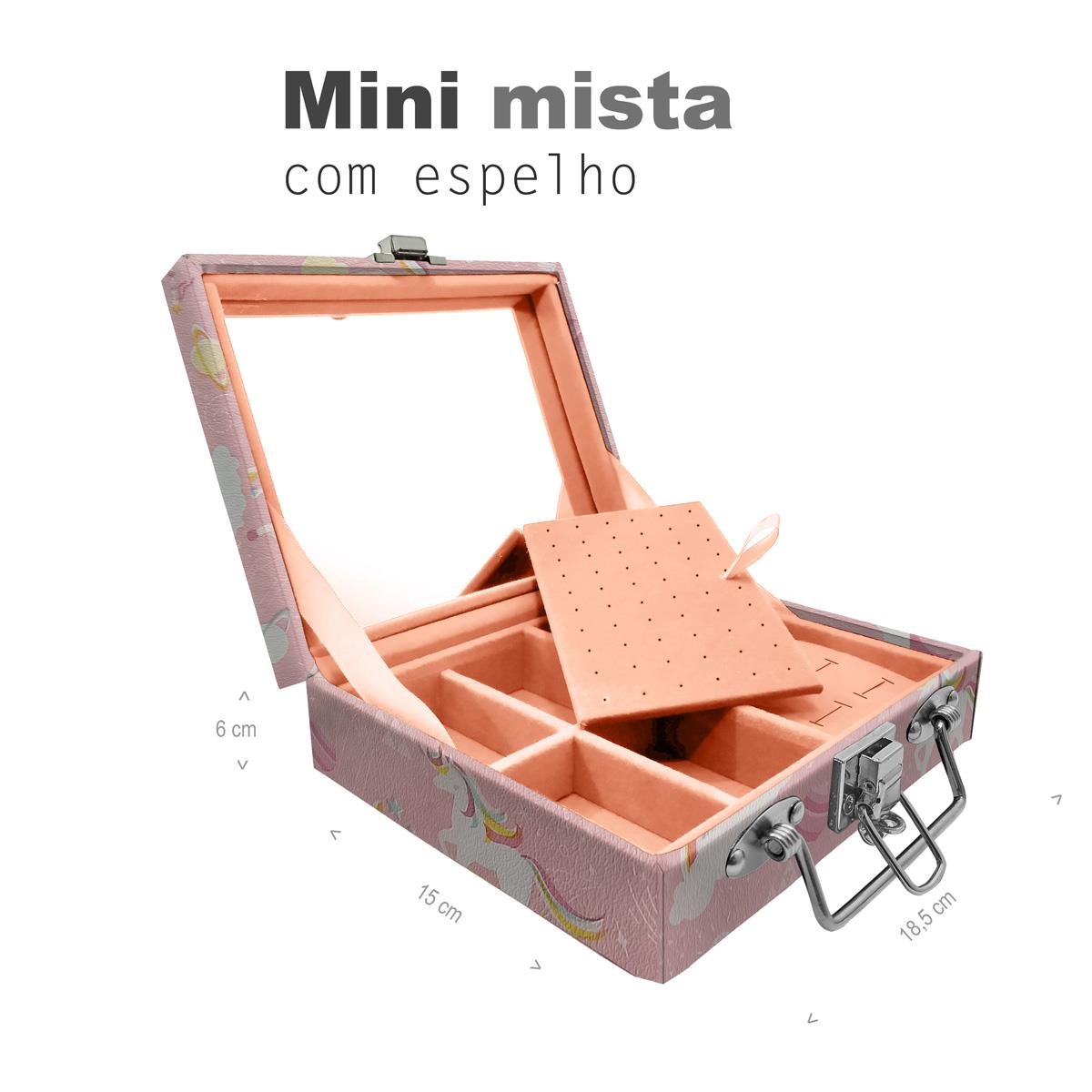Maleta Mini Mista Unicórnio Rosa Com Espelho - Sob Encomenda
