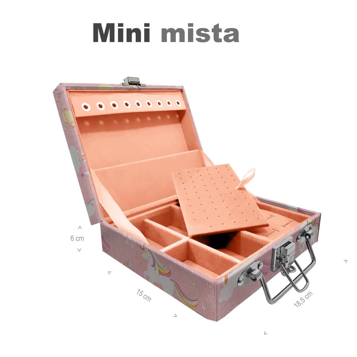 Estojo Maleta Porta Jóias Mini Mista Unicórnio Rosa