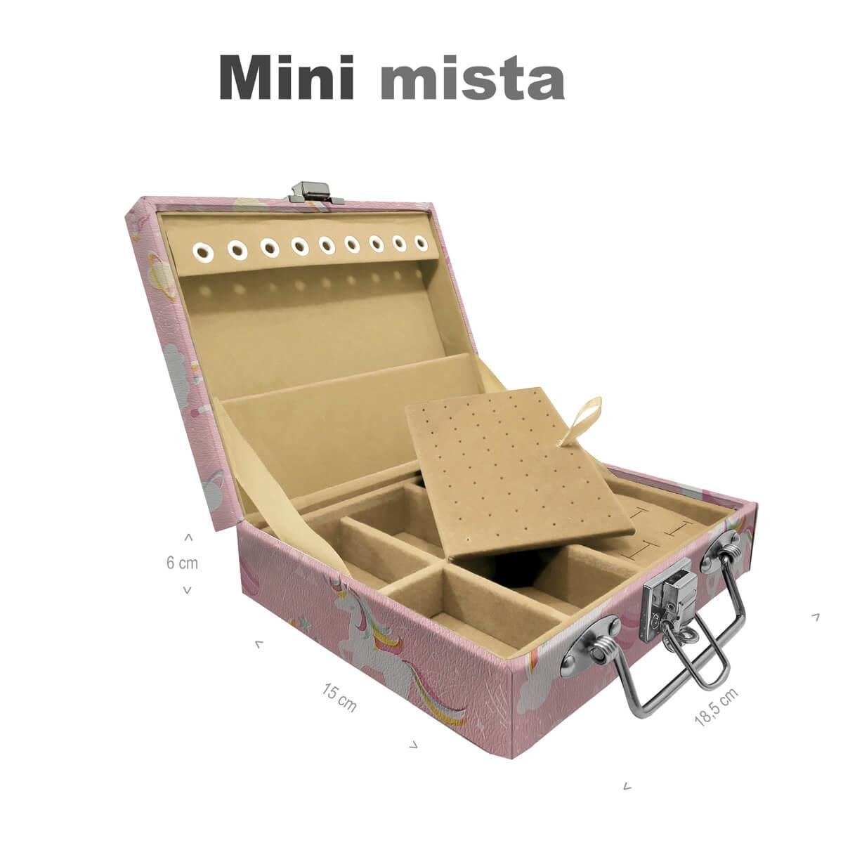 Estojo Maleta Porta Jóias Mini Mista Unicórnio Rosa
