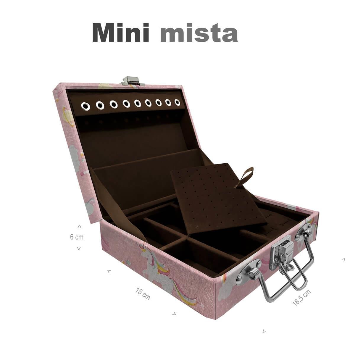Estojo Maleta Porta Jóias Mini Mista Unicórnio Rosa