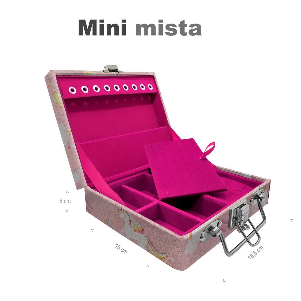 Estojo Maleta Porta Jóias Mini Mista Unicórnio Rosa