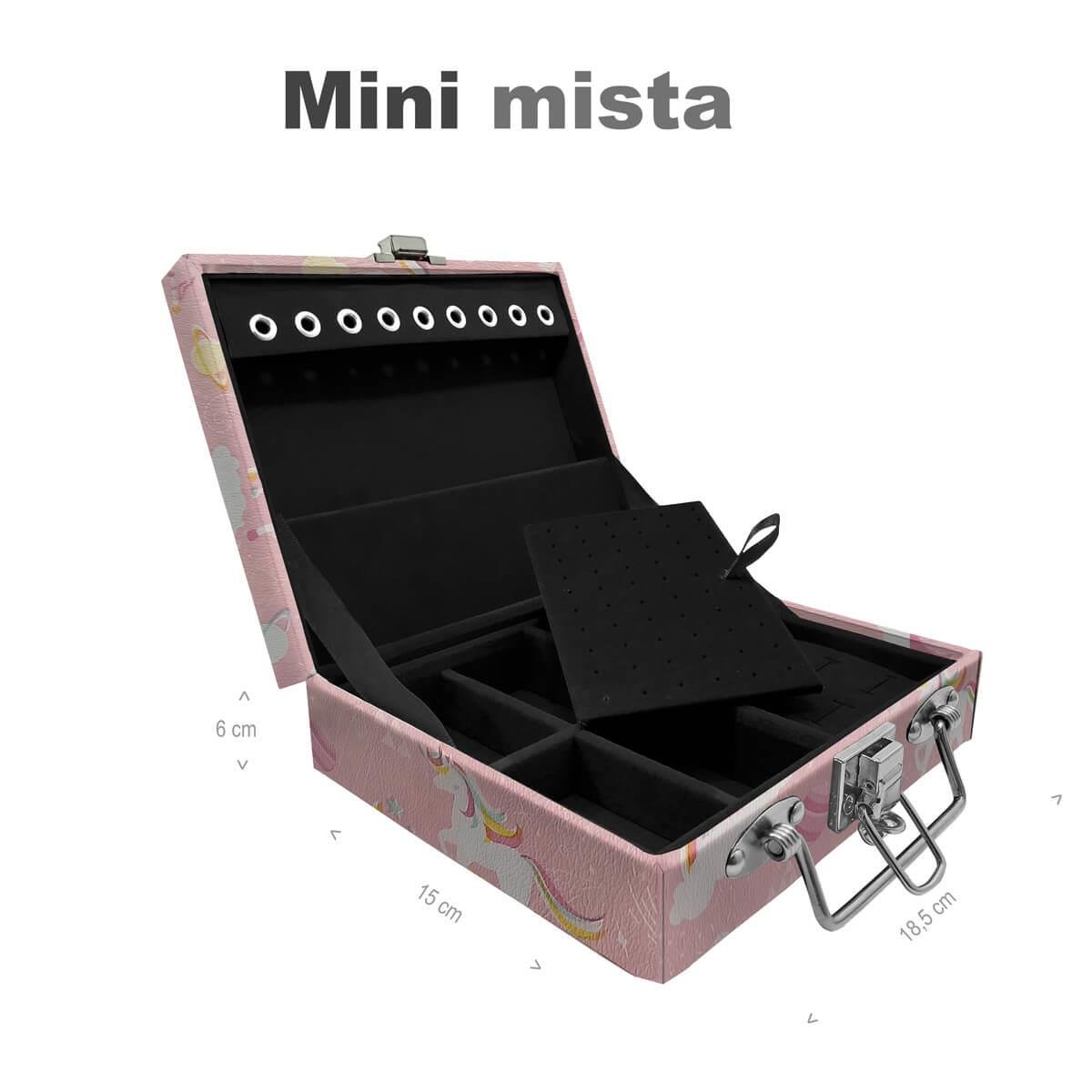 Estojo Maleta Porta Jóias Mini Mista Unicórnio Rosa