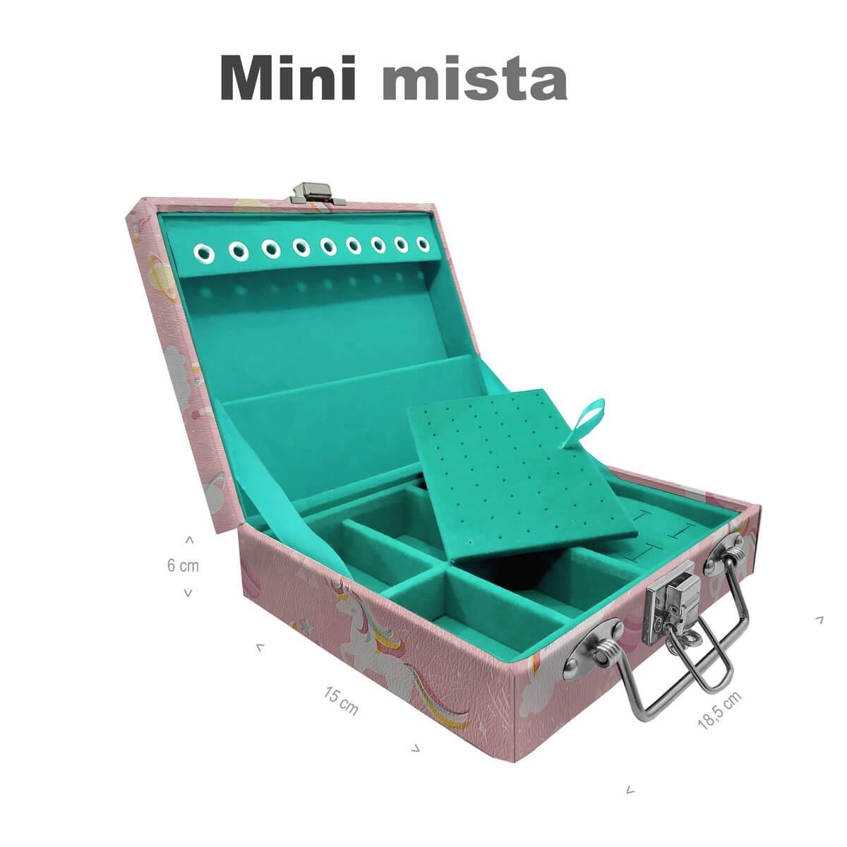 Estojo Maleta Porta Jóias Mini Mista Unicórnio Rosa