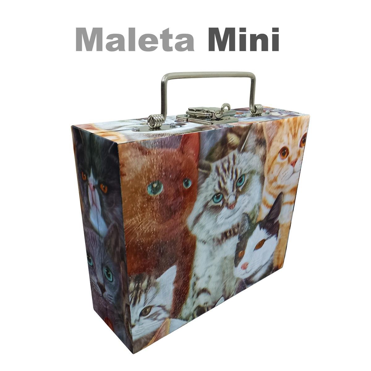 Estojo Maleta Porta Jóias Mini Para 30 Anéis Cara De Gatos Com Espelho Sem Alça