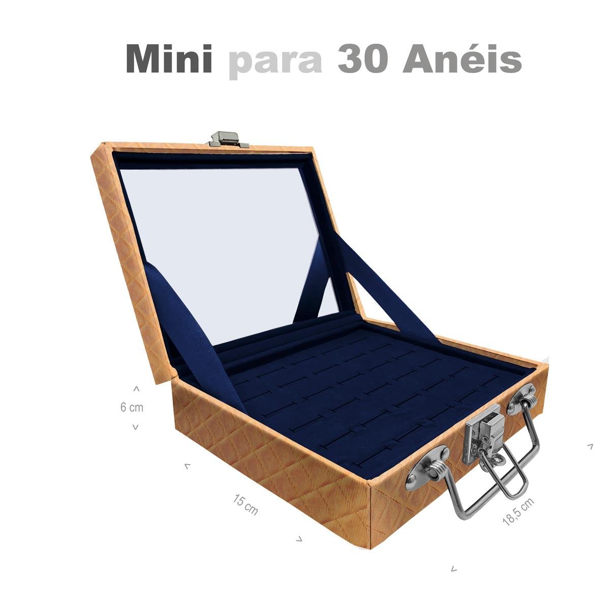 Estojo Maleta Porta Jóias Mini Para 30 Anéis Dijon Dourado Com Espelho