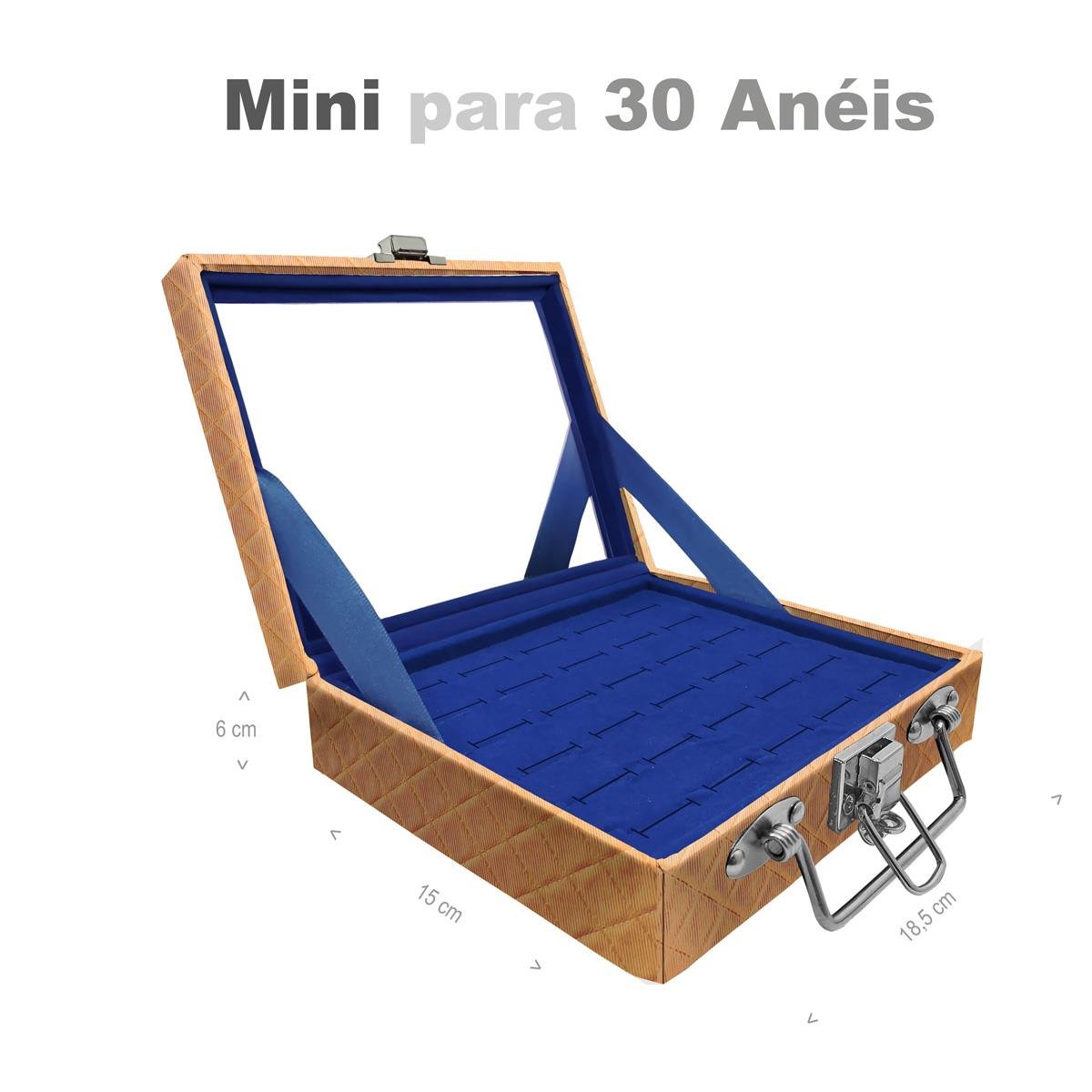 Estojo Maleta Porta Jóias Mini Para 30 Anéis Dijon Dourado Com Espelho