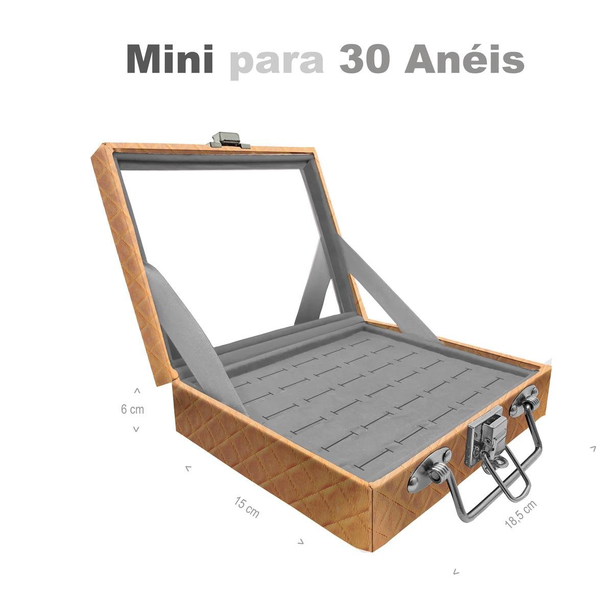 Estojo Maleta Porta Jóias Mini Para 30 Anéis Dijon Dourado Com Espelho