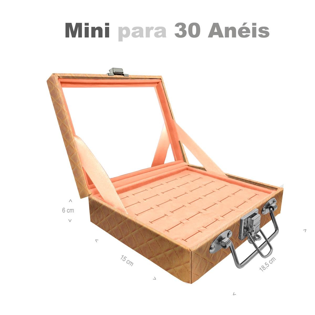 Estojo Maleta Porta Jóias Mini Para 30 Anéis Dijon Dourado Com Espelho