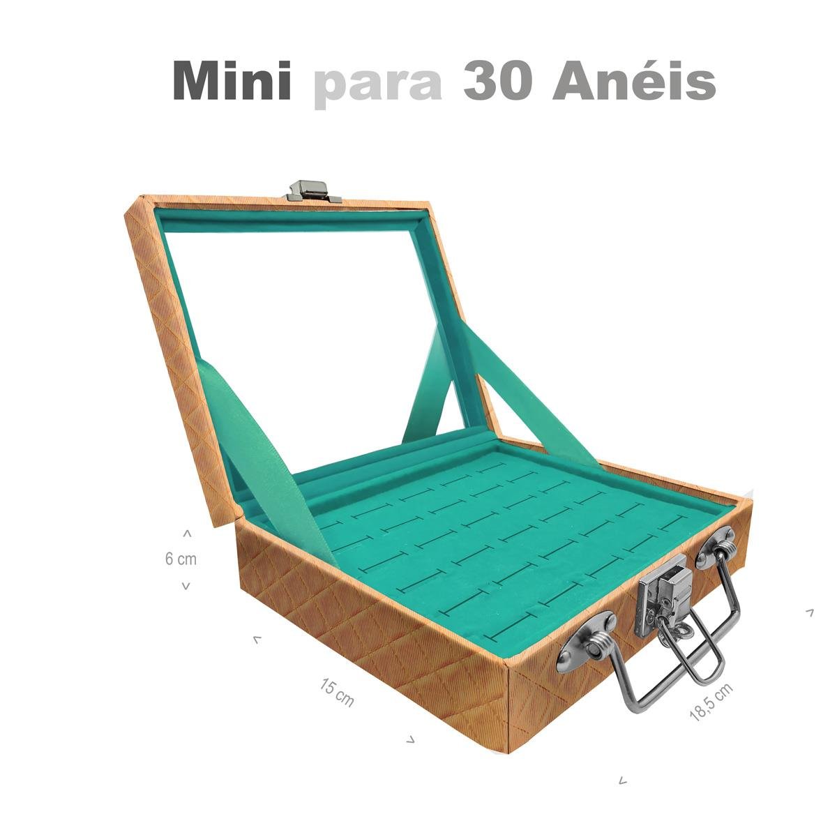 Estojo Maleta Porta Jóias Mini Para 30 Anéis Dijon Dourado Com Espelho