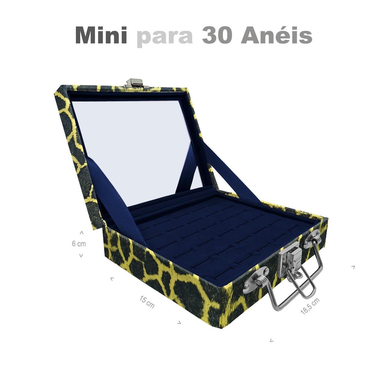 Estojo Maleta Porta Jóias Mini Para 30 Anéis Girafa Amarela Com Espelho