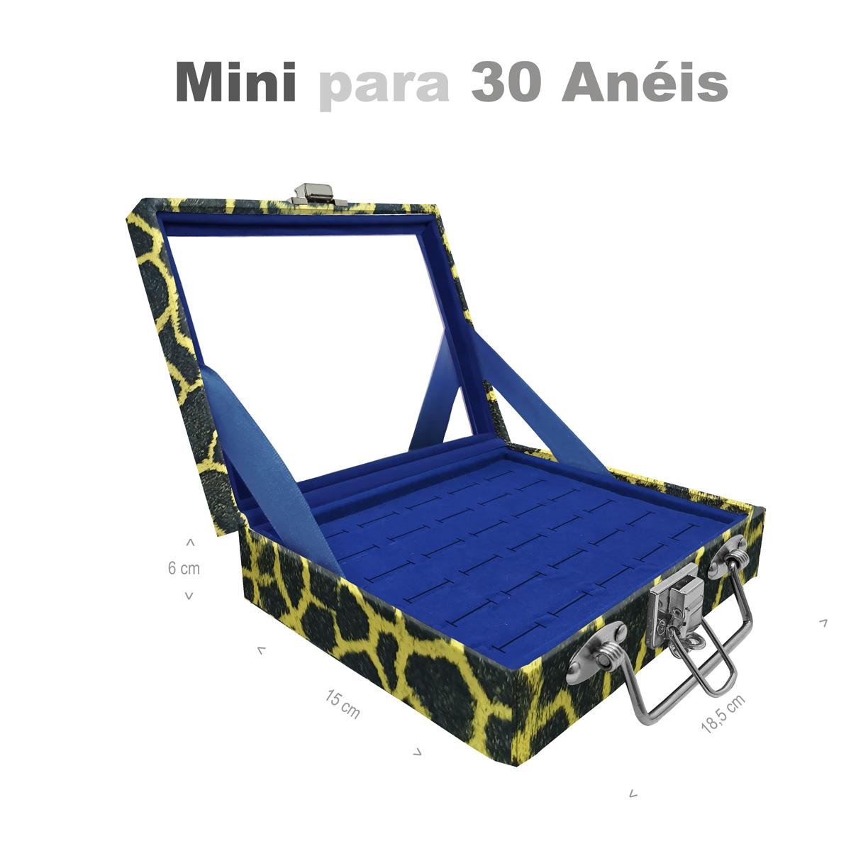 Estojo Maleta Porta Jóias Mini Para 30 Anéis Girafa Amarela Com Espelho