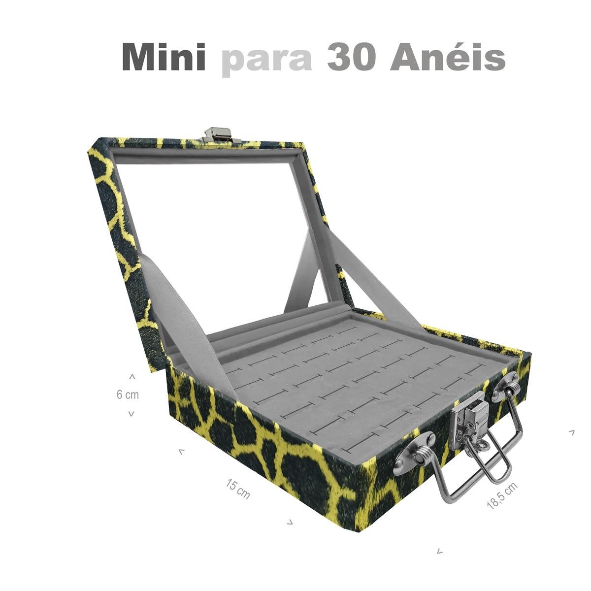 Estojo Maleta Porta Jóias Mini Para 30 Anéis Girafa Amarela Com Espelho