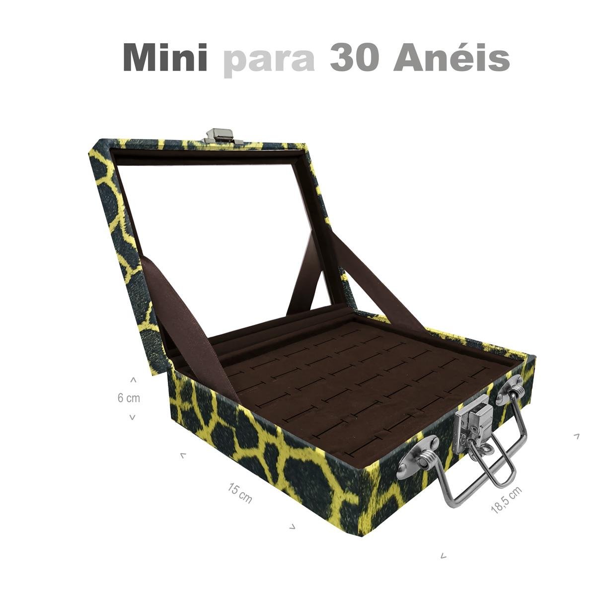 Estojo Maleta Porta Jóias Mini Para 30 Anéis Girafa Amarela Com Espelho