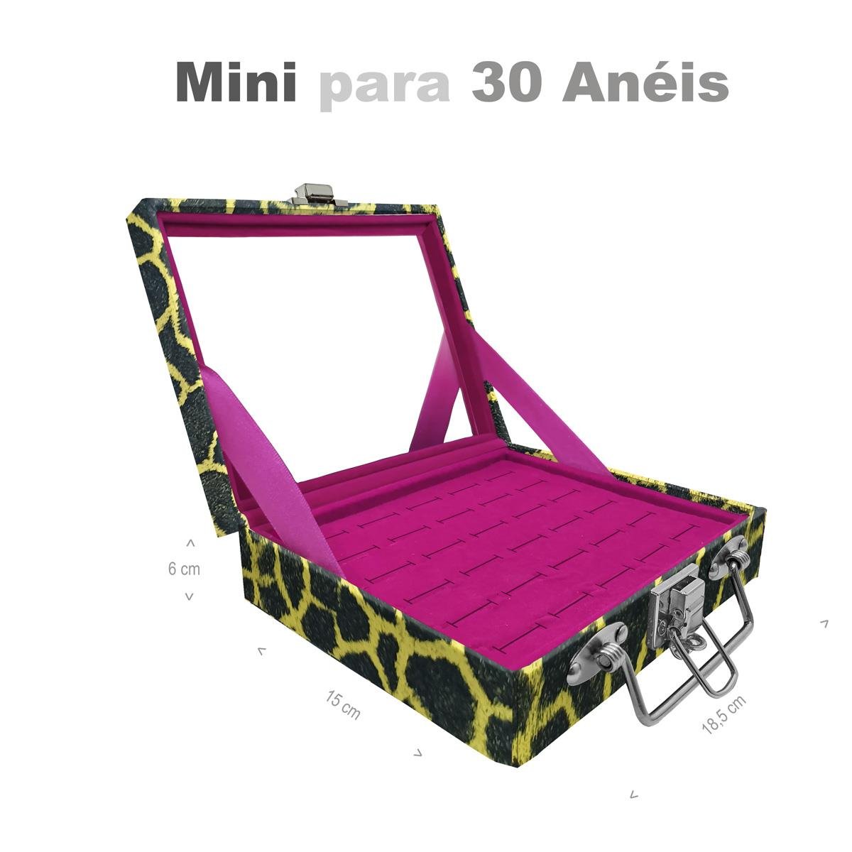 Estojo Maleta Porta Jóias Mini Para 30 Anéis Girafa Amarela Com Espelho
