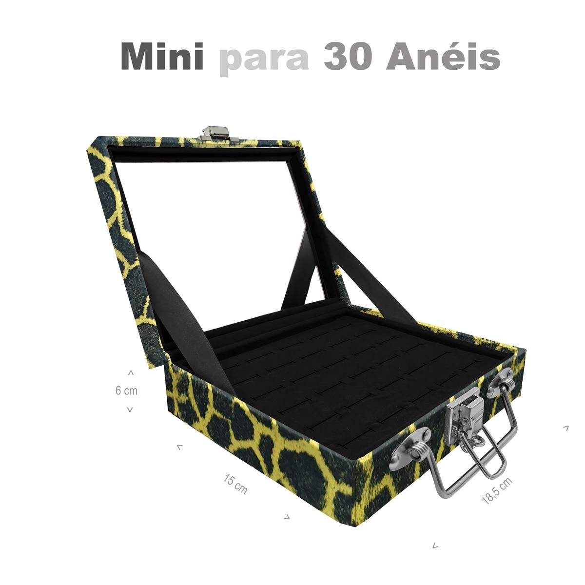 Estojo Maleta Porta Jóias Mini Para 30 Anéis Girafa Amarela Com Espelho