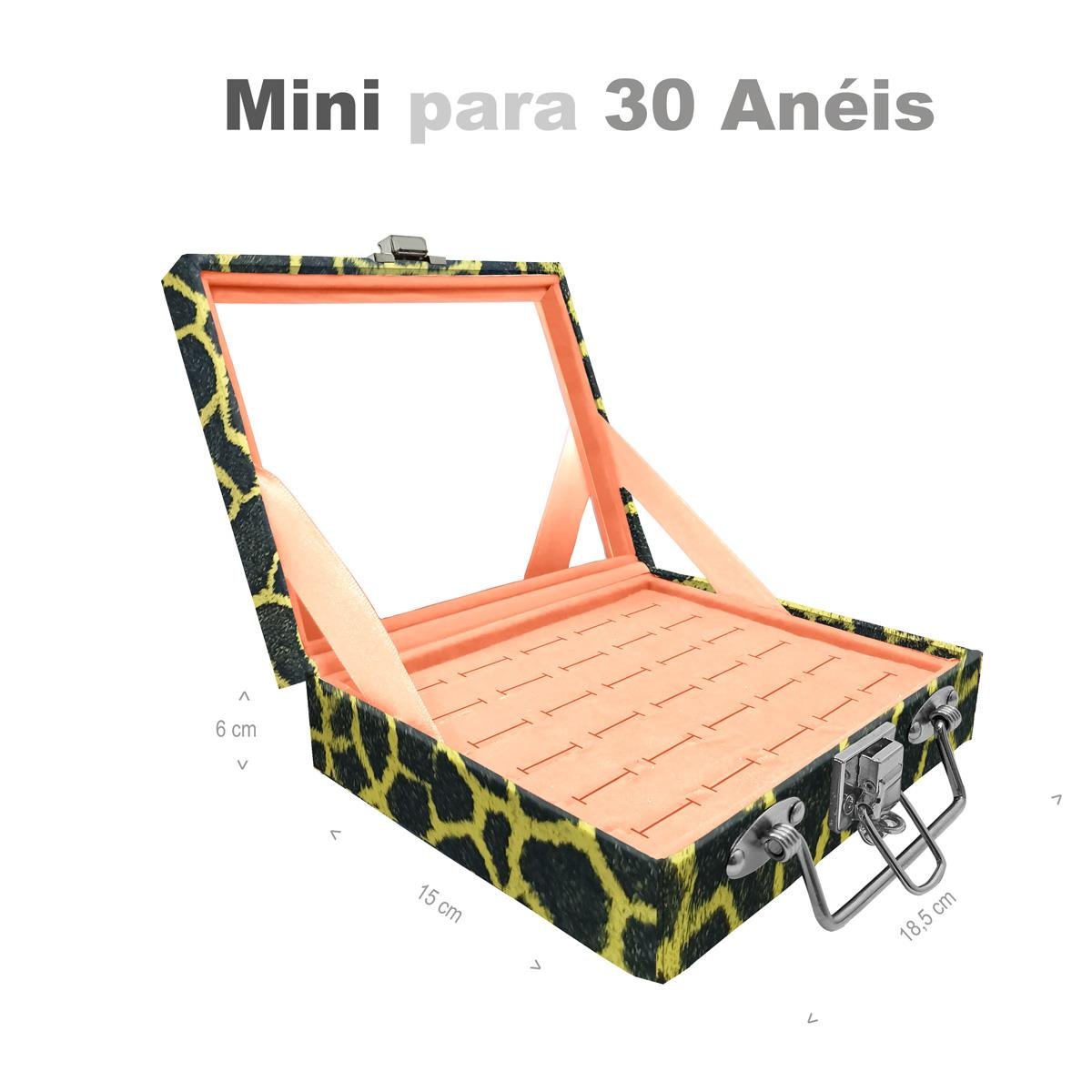 Estojo Maleta Porta Jóias Mini Para 30 Anéis Girafa Amarela Com Espelho