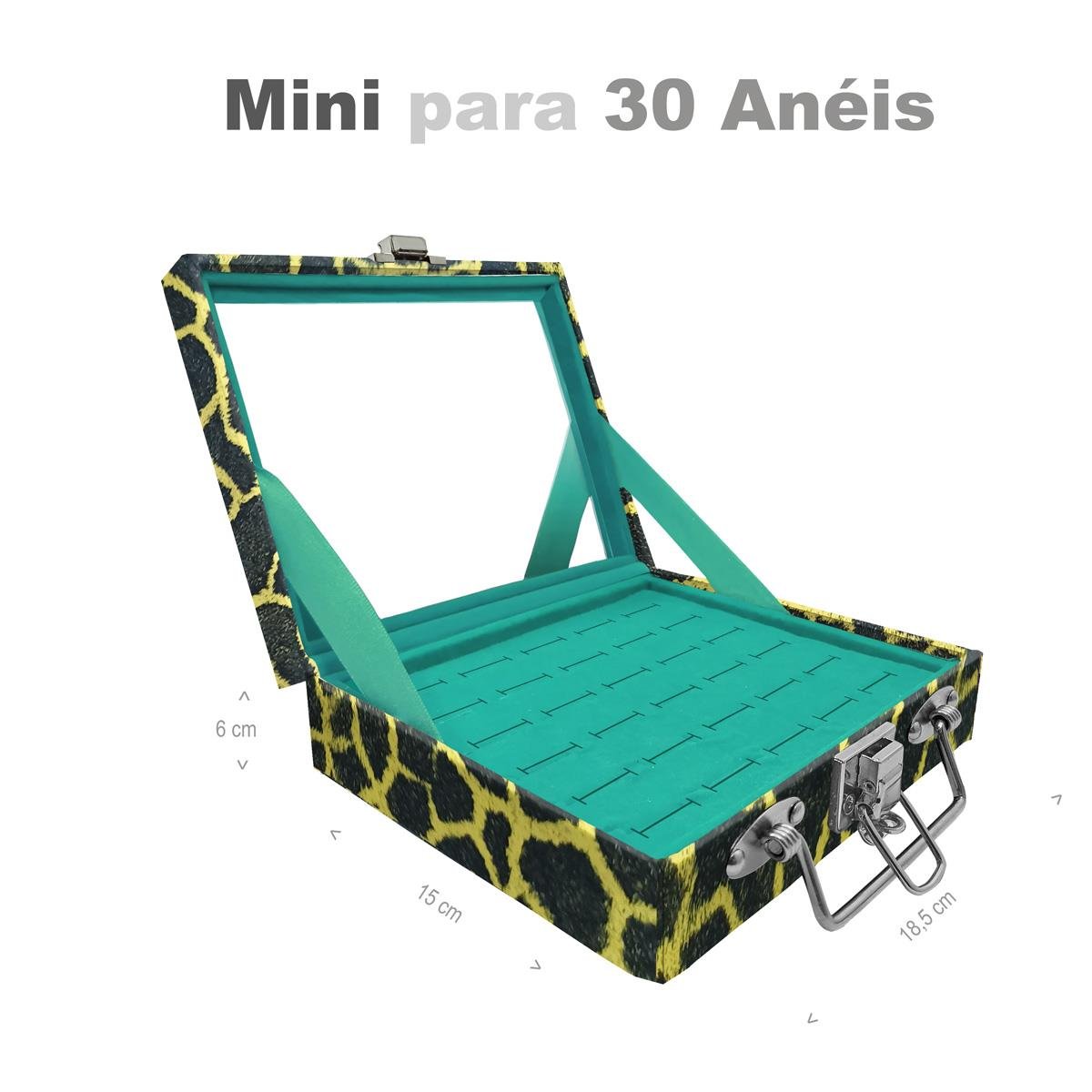 Estojo Maleta Porta Jóias Mini Para 30 Anéis Girafa Amarela Com Espelho