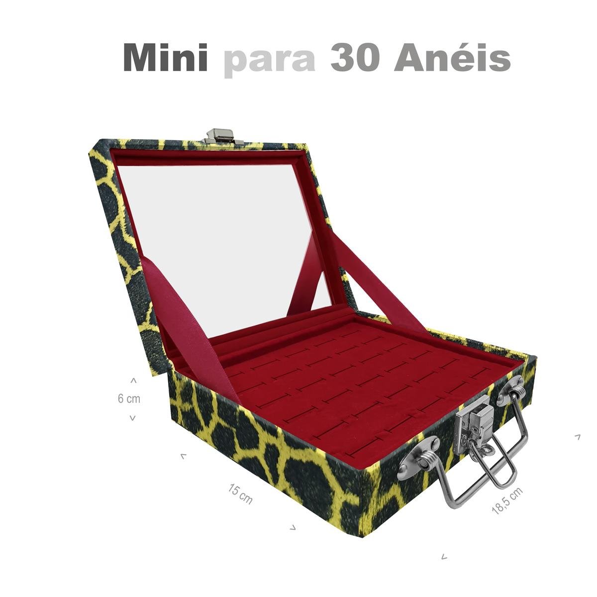 Estojo Maleta Porta Jóias Mini Para 30 Anéis Girafa Amarela Com Espelho