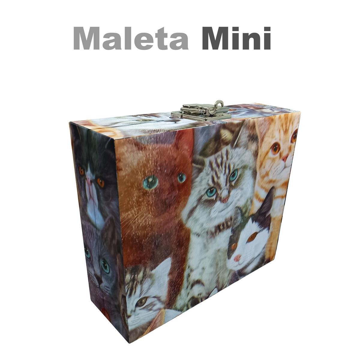 Estojo Maleta Porta Jóias Mini Quadriculada Cara De Gatos Com Espelho Sem Alça