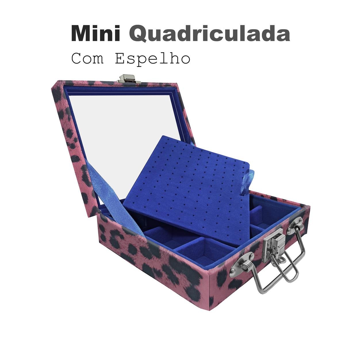 Maleta Mini Quadriculada Com Espelho Hiena Rosa - Sob Encomenda