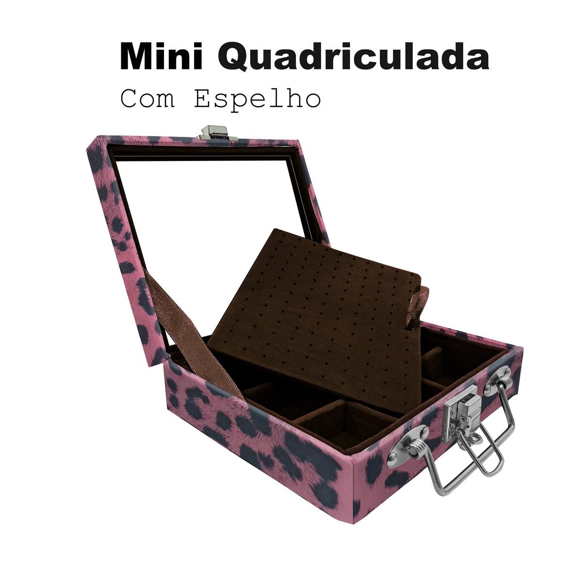 Maleta Mini Quadriculada Com Espelho Hiena Rosa - Sob Encomenda