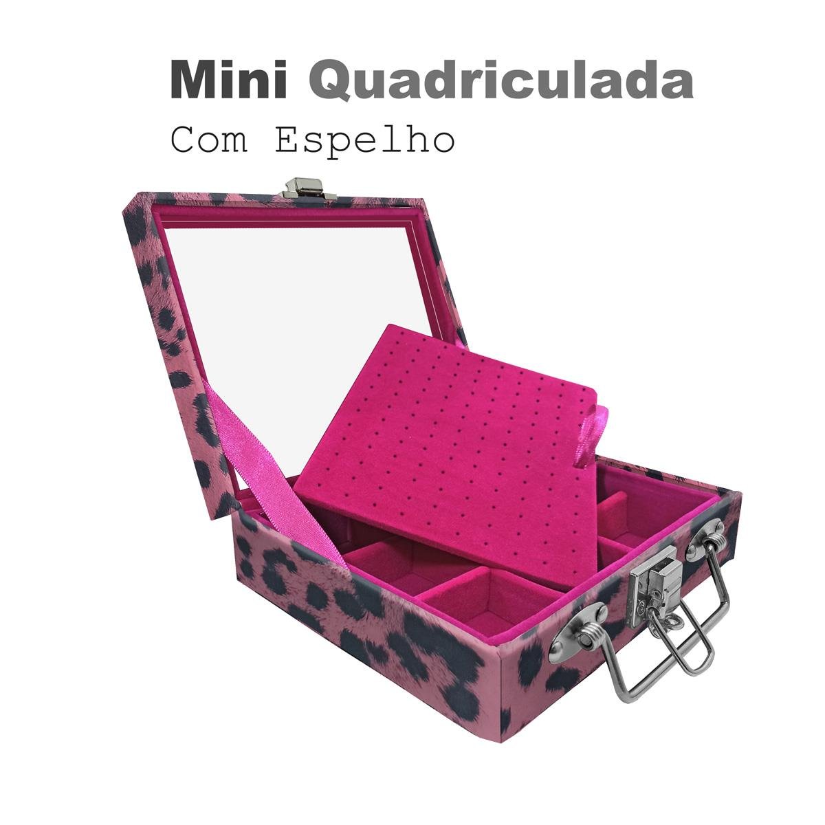 Maleta Mini Quadriculada Com Espelho Hiena Rosa - Sob Encomenda