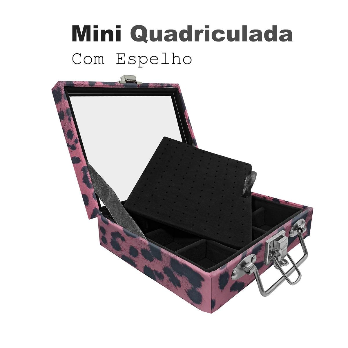Maleta Mini Quadriculada Com Espelho Hiena Rosa - Sob Encomenda