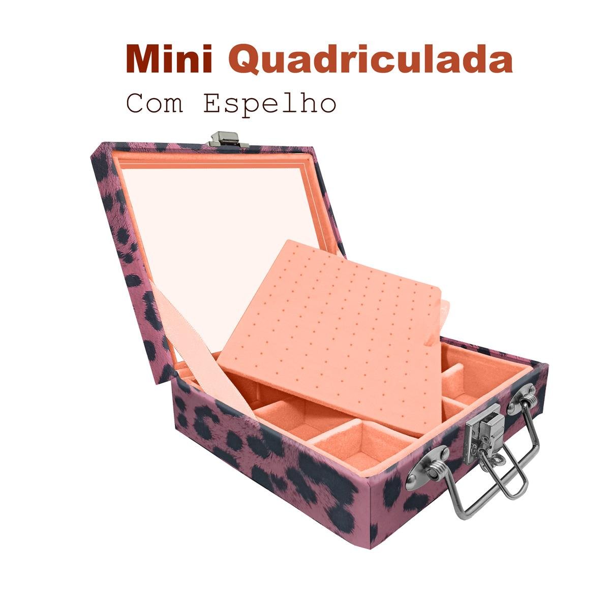 Maleta Mini Quadriculada Com Espelho Hiena Rosa - Sob Encomenda