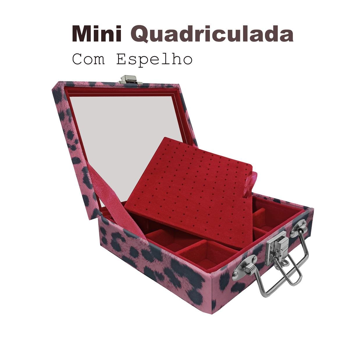 Maleta Mini Quadriculada Com Espelho Hiena Rosa - Sob Encomenda