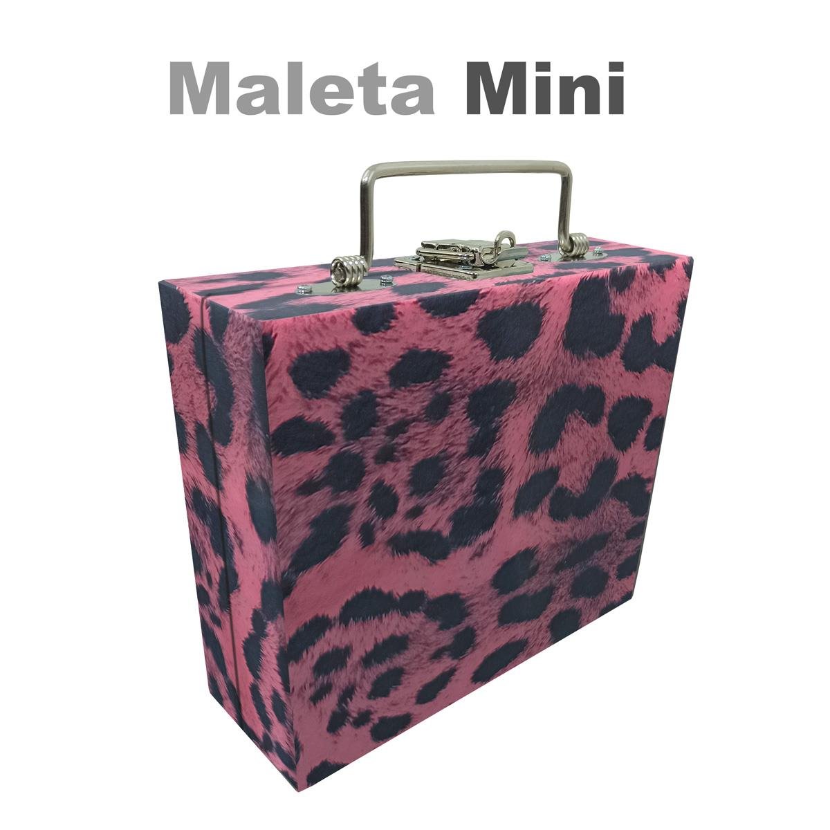 Maleta Mini Quadriculada Com Espelho Hiena Rosa - Sob Encomenda