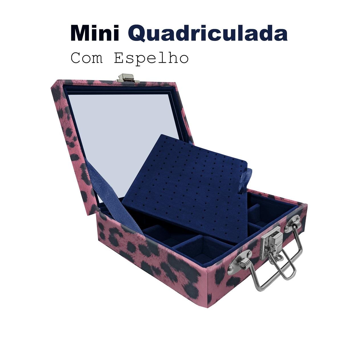 Maleta Mini Quadriculada Com Espelho Hiena Rosa - Sob Encomenda