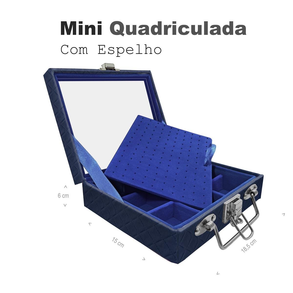 Maleta Mini Quadriculada Dijon Azul Marinho Com Espelho - Sob Encomenda