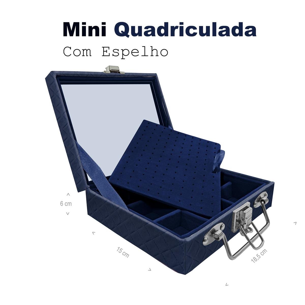 Maleta Mini Quadriculada Dijon Azul Marinho Com Espelho - Sob Encomenda