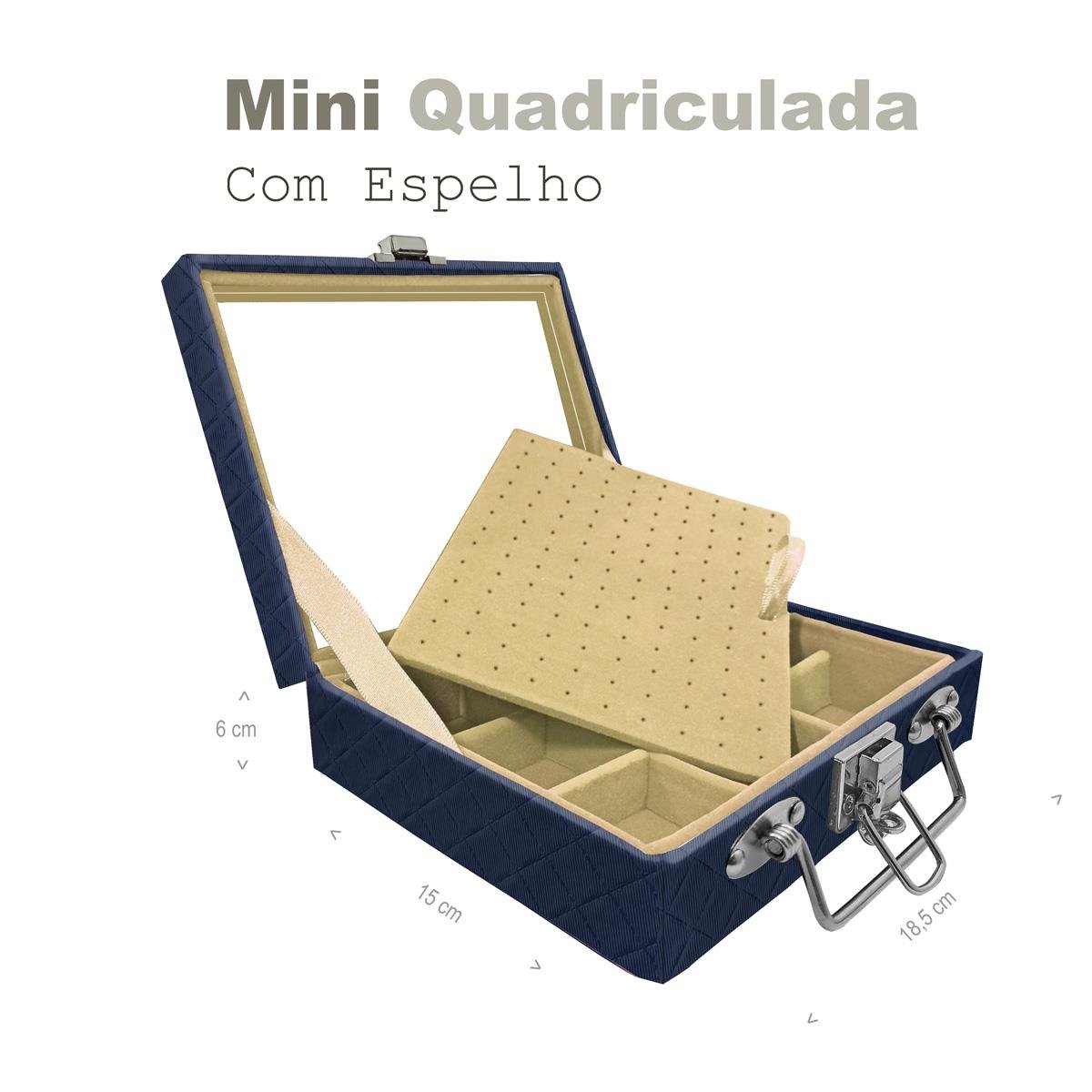 Maleta Mini Quadriculada Dijon Azul Marinho Com Espelho - Sob Encomenda