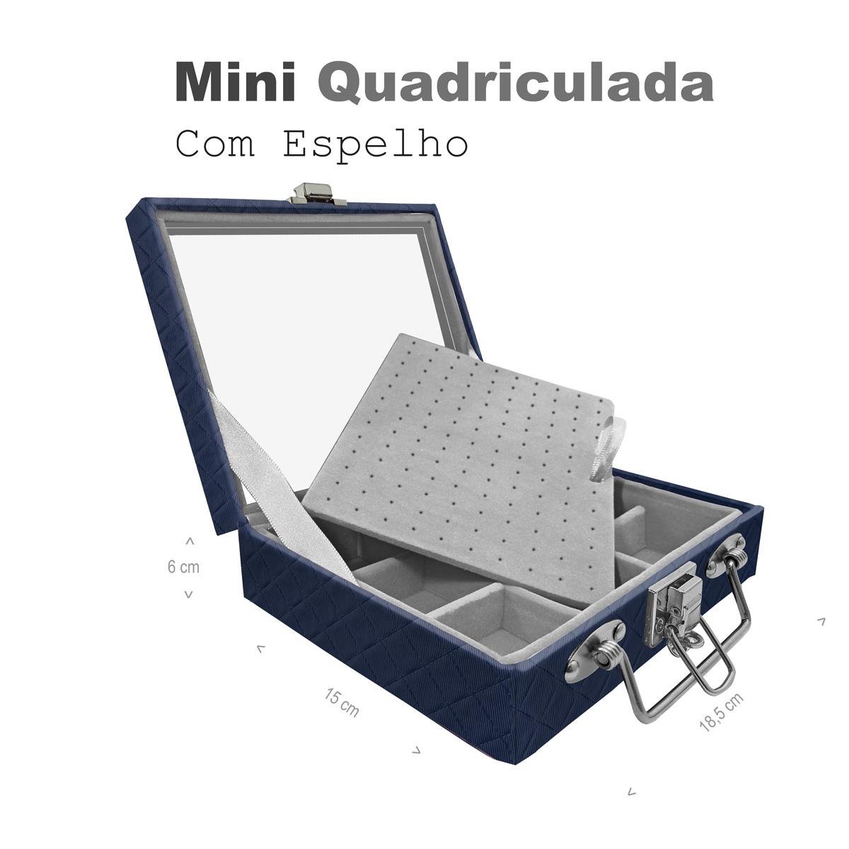Maleta Mini Quadriculada Dijon Azul Marinho Com Espelho - Sob Encomenda