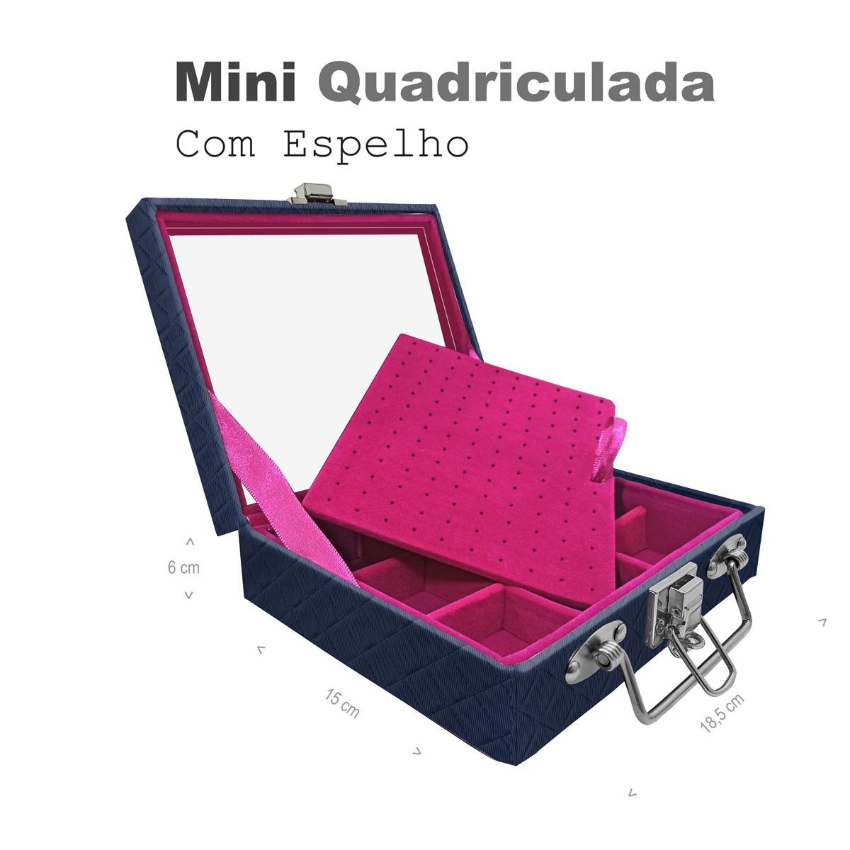Maleta Mini Quadriculada Dijon Azul Marinho Com Espelho - Sob Encomenda