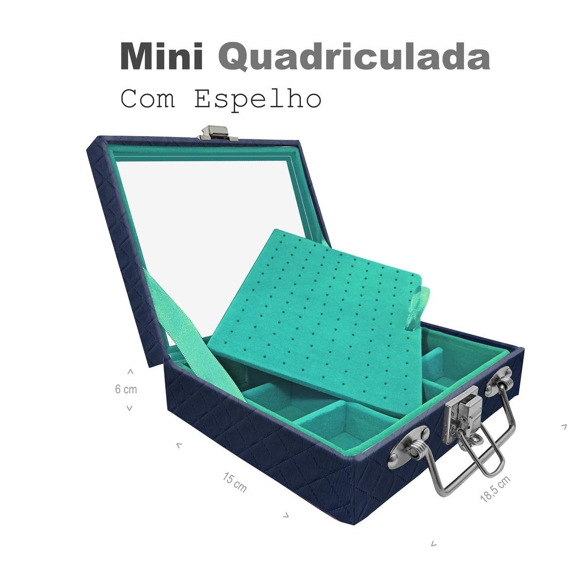 Maleta Mini Quadriculada Dijon Azul Marinho Com Espelho - Sob Encomenda