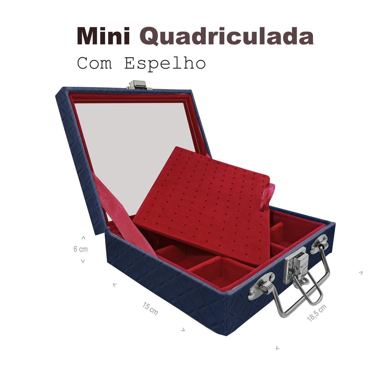 Maleta Mini Quadriculada Dijon Azul Marinho Com Espelho - Sob Encomenda