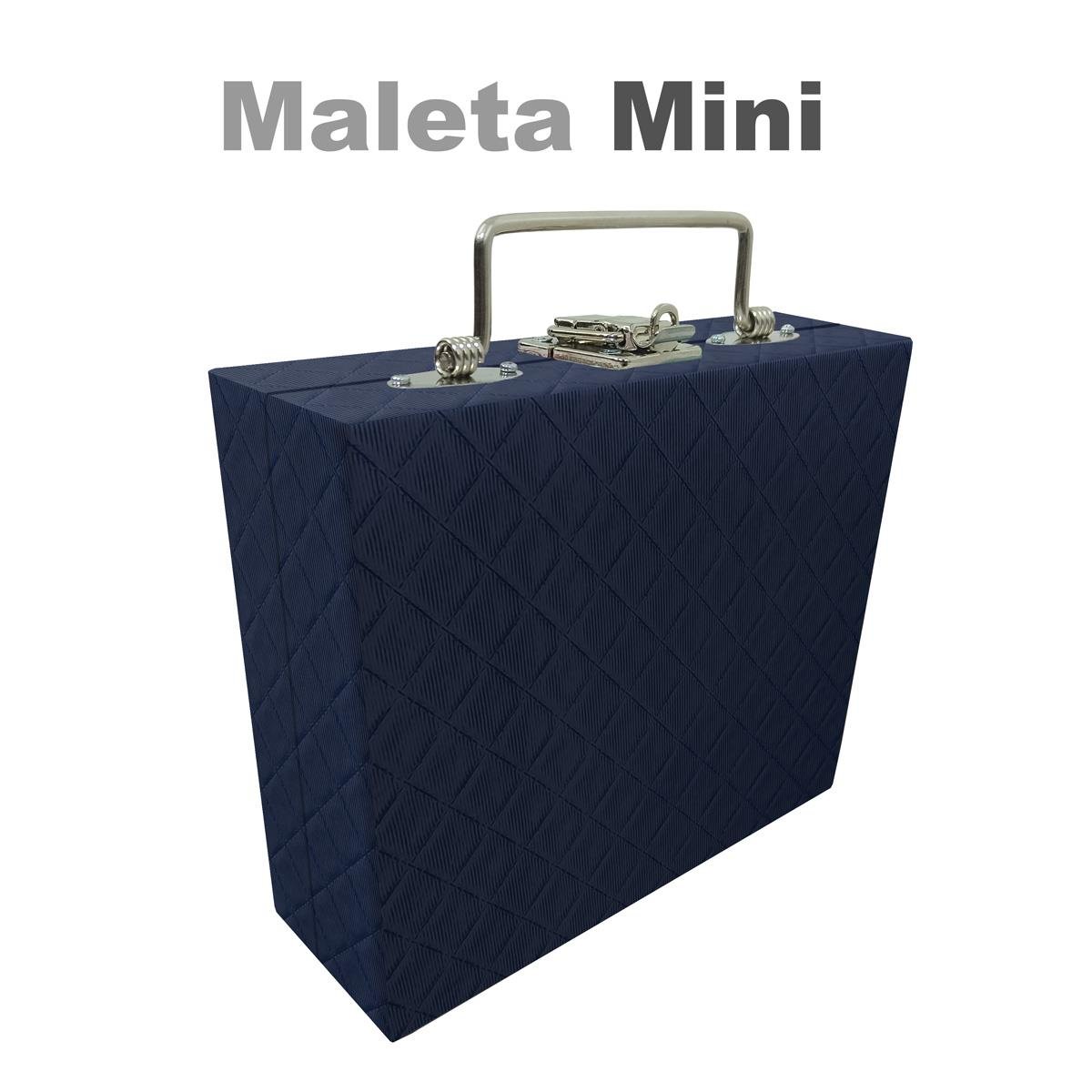 Maleta Mini Quadriculada Dijon Azul Marinho Com Espelho - Sob Encomenda